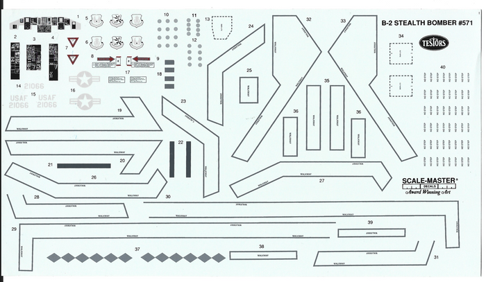 Loose, TESTORS B-2 Stealth Bomber Decals 1/72 #571 No Instructions