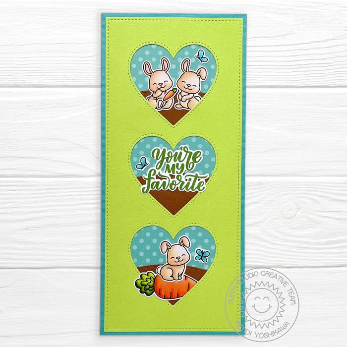 Sunny Studio You're My Favorite Bunny Rabbit with Heart Windows Slimline Card (using Lovey Dovey Clear Sentiment Stamps)