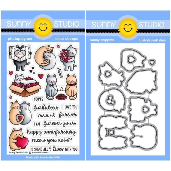 Sunny Studio Stamps Meow & Furever Cat 4x6 Clear Photopolymer Stamps & Metal Cutting Craft Dies for Valentine's Day