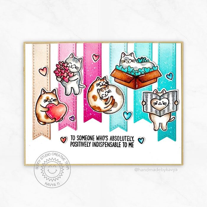 Sunny Studio To Someone Who's absolutely Positively Indispensable To Me Kitty Cat Love Themed Pennant Card (using Meow & Furever Stamps)