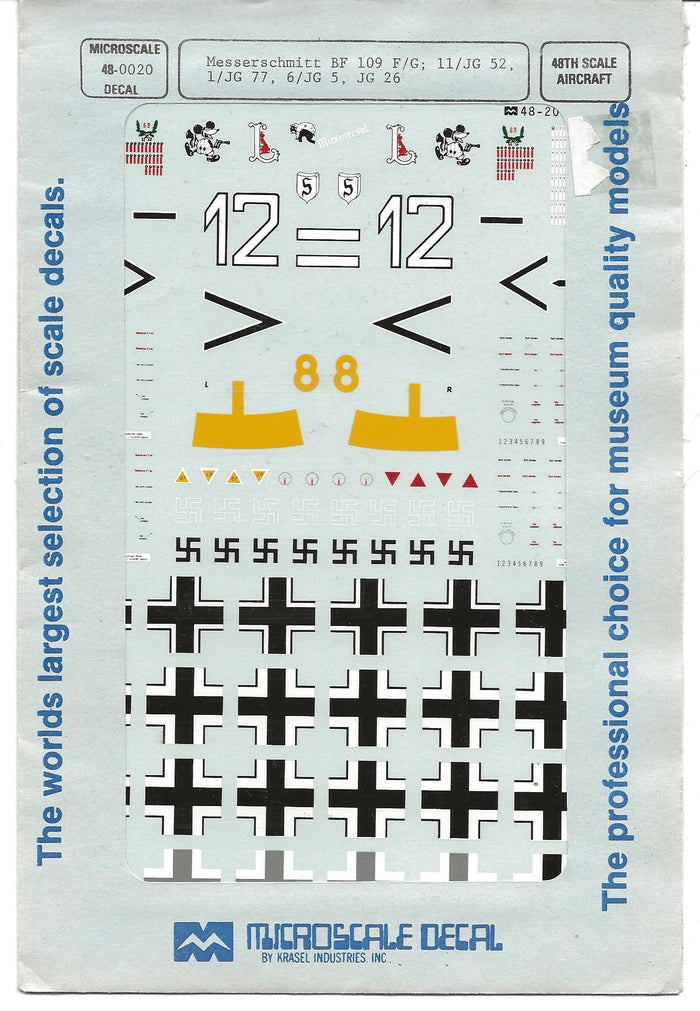 Microscale Messerschmitt Bf-109F/G Decals 1/48  0020, 4 Options