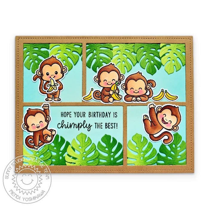 Sunny Studio Monkeys with Jungle Leaves Chimply The Best Handmade Birthday Card using Monkey Business 4x6 Clear Craft Stamps