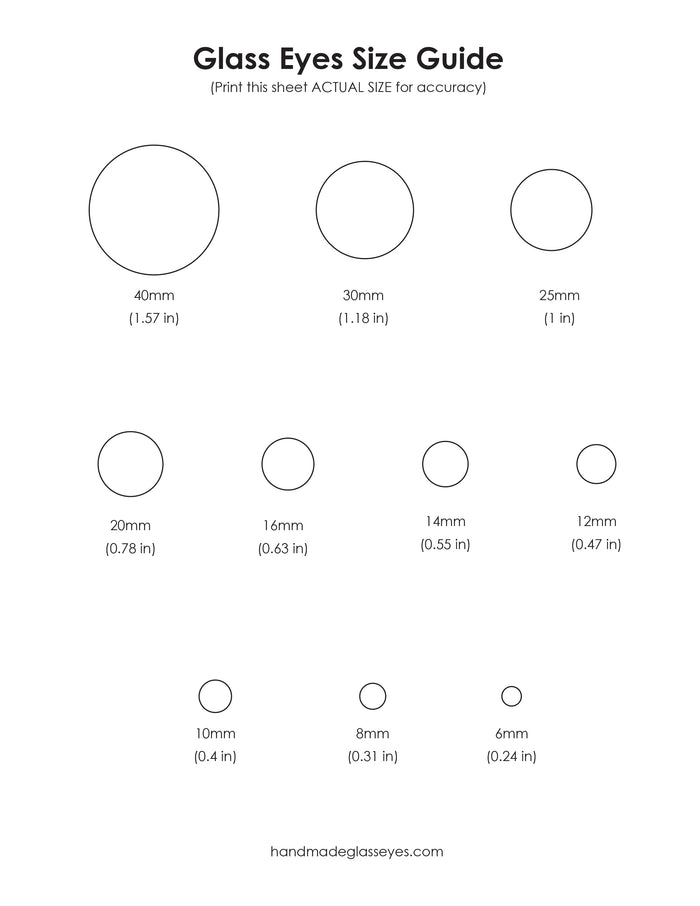 Glass eye size guide