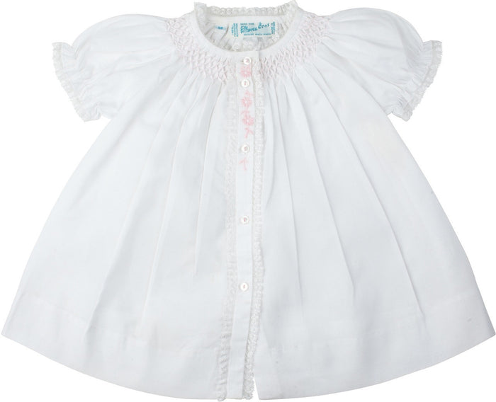 Newborn Baby Girls Smocked Yoke Open Front Daygown