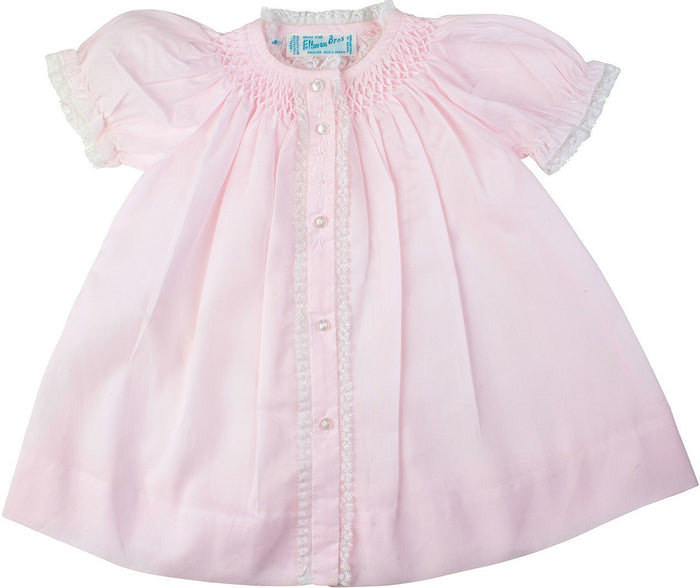 Newborn Baby Girls Smocked Yoke Open Front Daygown