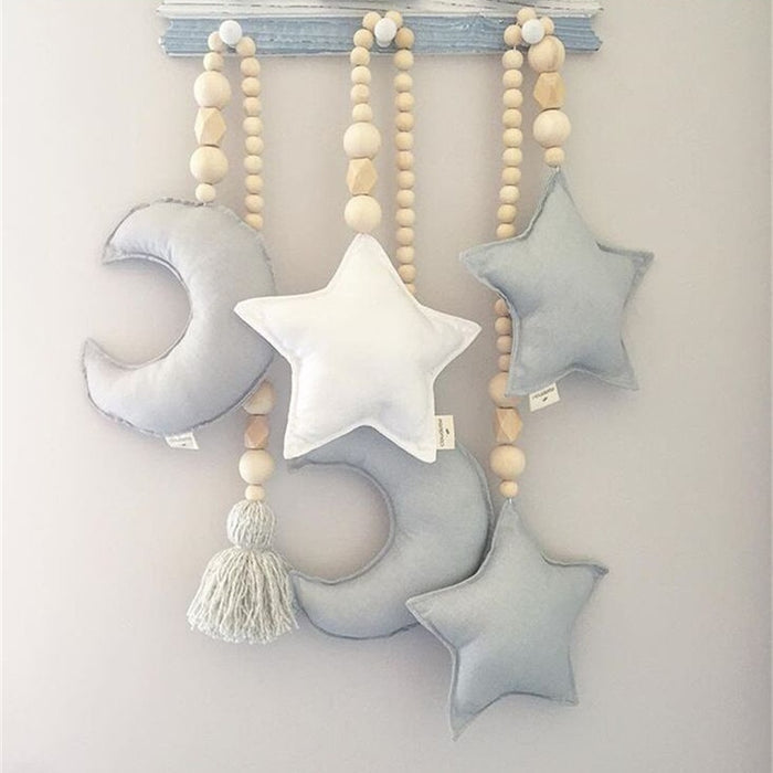 Nordic Wooden Bead Moon Star Nursery Decor - Cozy Nursery