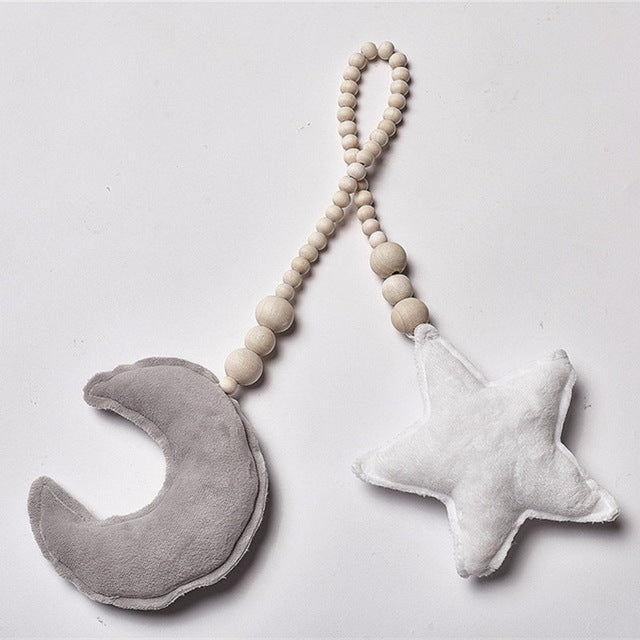 Nordic Wooden Bead Moon Star Nursery Decor - Cozy Nursery