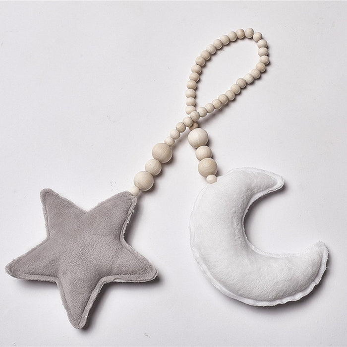 Nordic Wooden Bead Moon Star Nursery Decor - Cozy Nursery