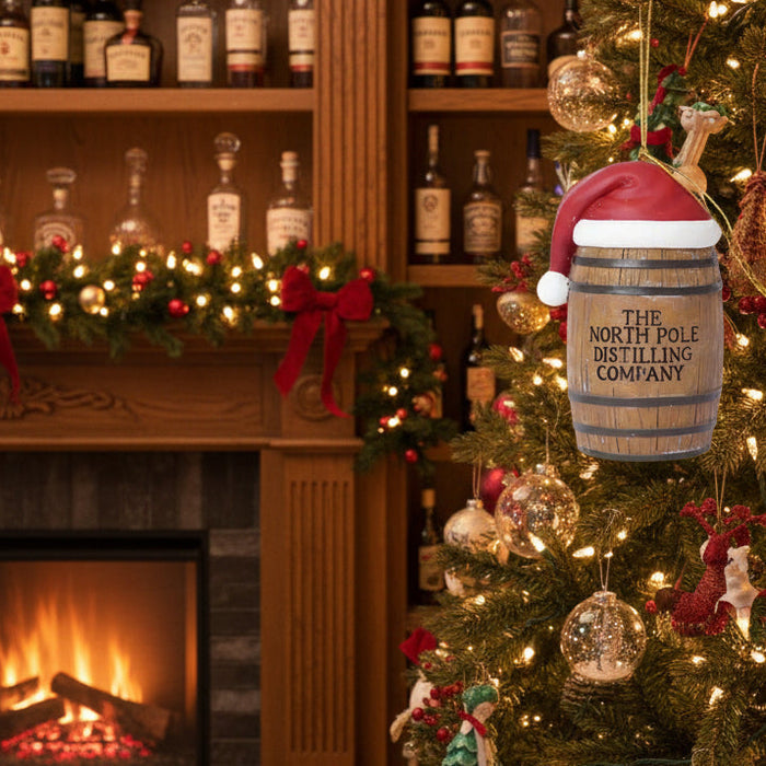 North Pole Distilling Company Resin Barrel Ornament - The Whiskey Cave