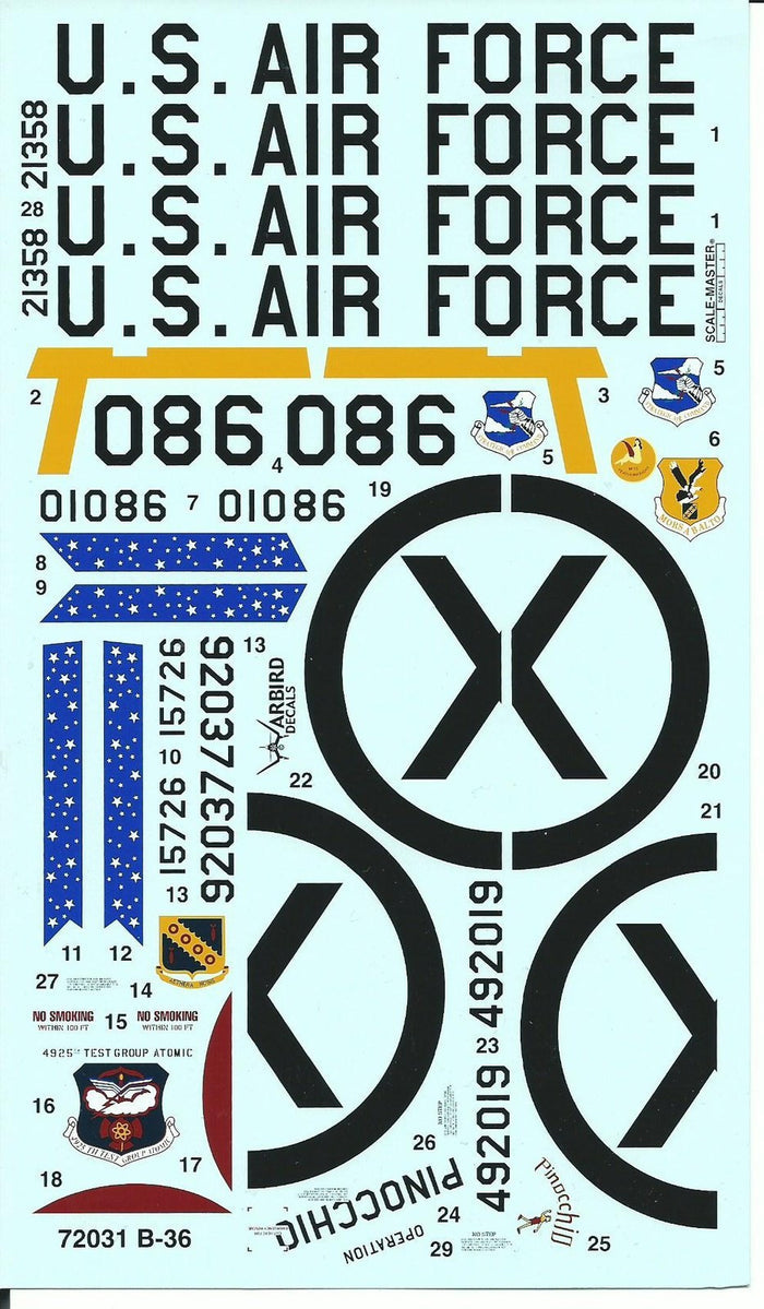 Nose Art B-36 Peacemaker Decals 1/72, Atomic Test Group, Loring AFB WBD 72 031