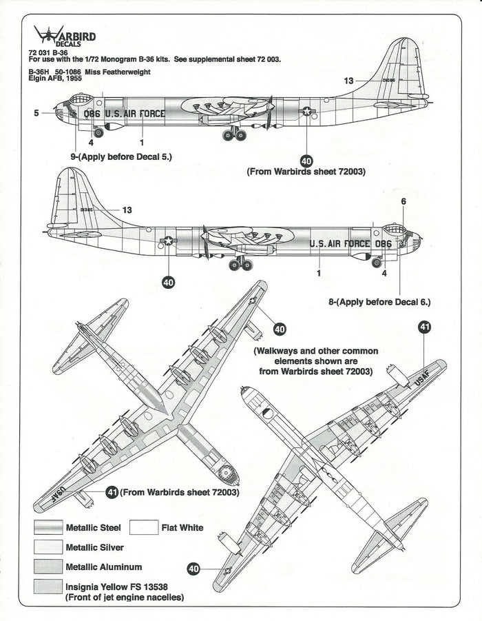 Nose Art B-36 Peacemaker Decals 1/72, Atomic Test Group, Loring AFB WBD 72 031