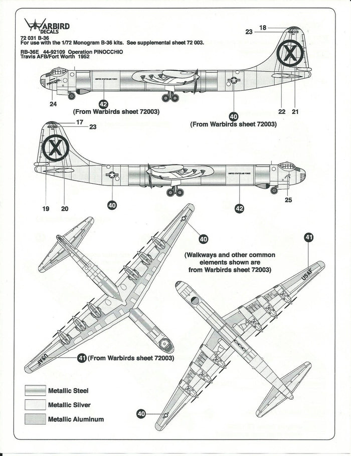 Nose Art B-36 Peacemaker Decals 1/72, Atomic Test Group, Loring AFB WBD 72 031
