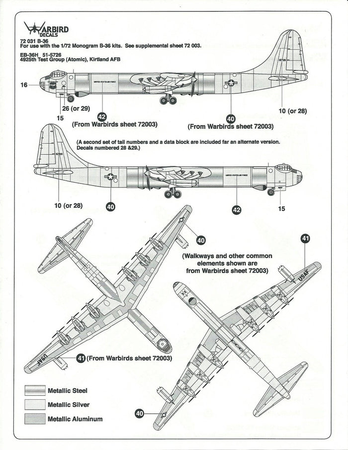 Nose Art B-36 Peacemaker Decals 1/72, Atomic Test Group, Loring AFB WBD 72 031