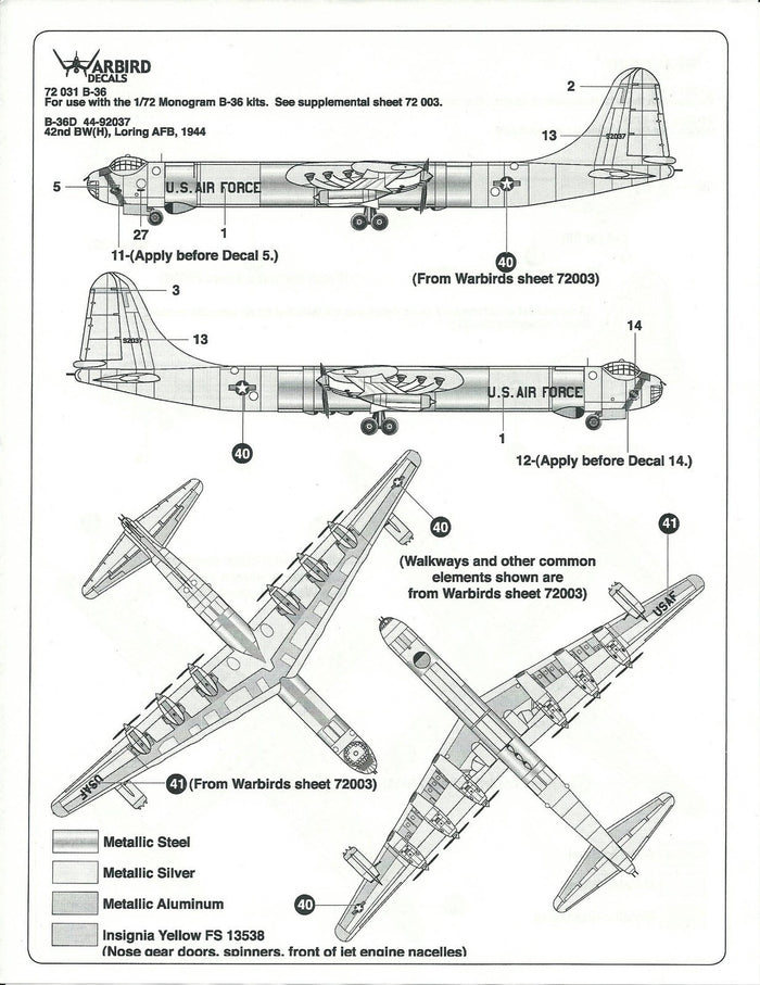 Nose Art B-36 Peacemaker Decals 1/72, Atomic Test Group, Loring AFB WBD 72 031
