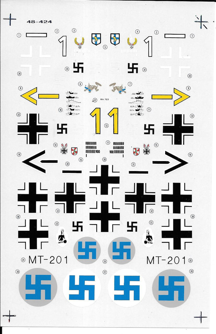 Open Envelope Super Scale Bf-109 G6, F4/B, F4 Aces Decals 1/48 424