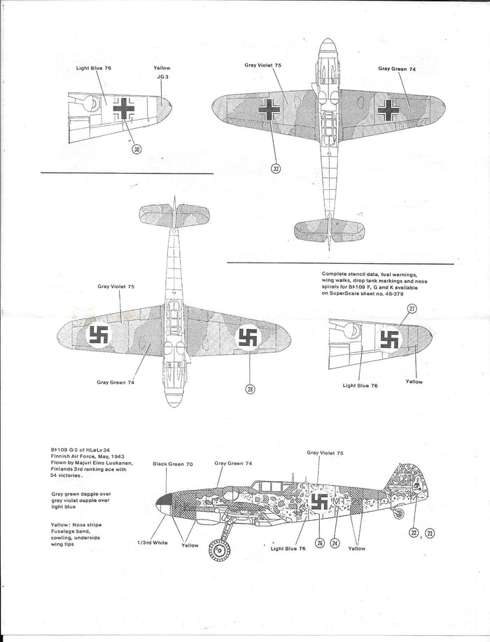 Open Envelope Super Scale Bf-109 G6, F4/B, F4 Aces Decals 1/48 424