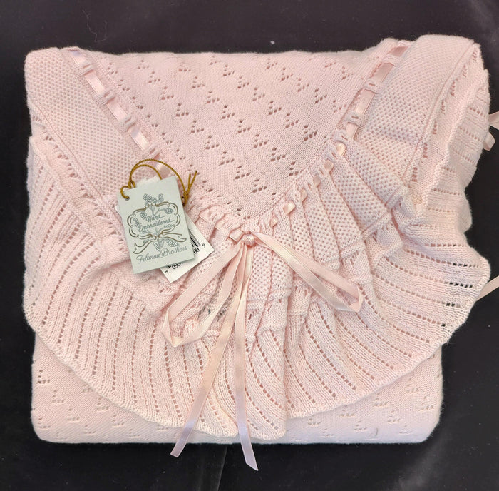 Pointelle Pink Knit Ruffle Blanket