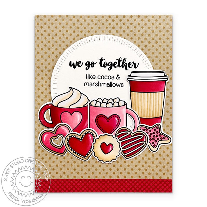 Sunny Studio Stamps We Go Together Like Hot Cocoa & Marshmallows Valentine's Day Cookie Card using Radiating Circles Dies