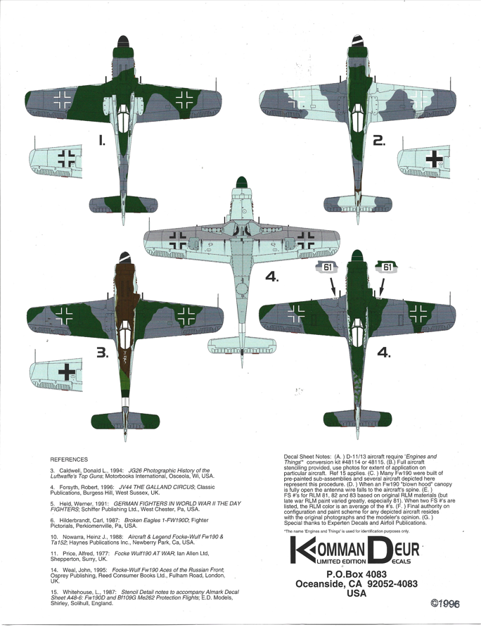 RARE KommanDeur Fw-19D-9/11 Decals in 1/48 03 FD