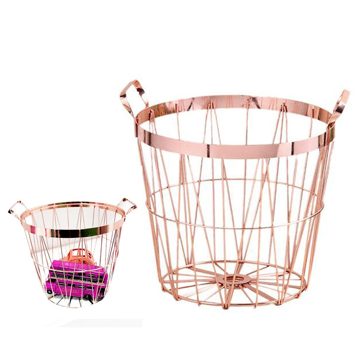 Rose Gold Metal Storage Basket - Cozy Nursery