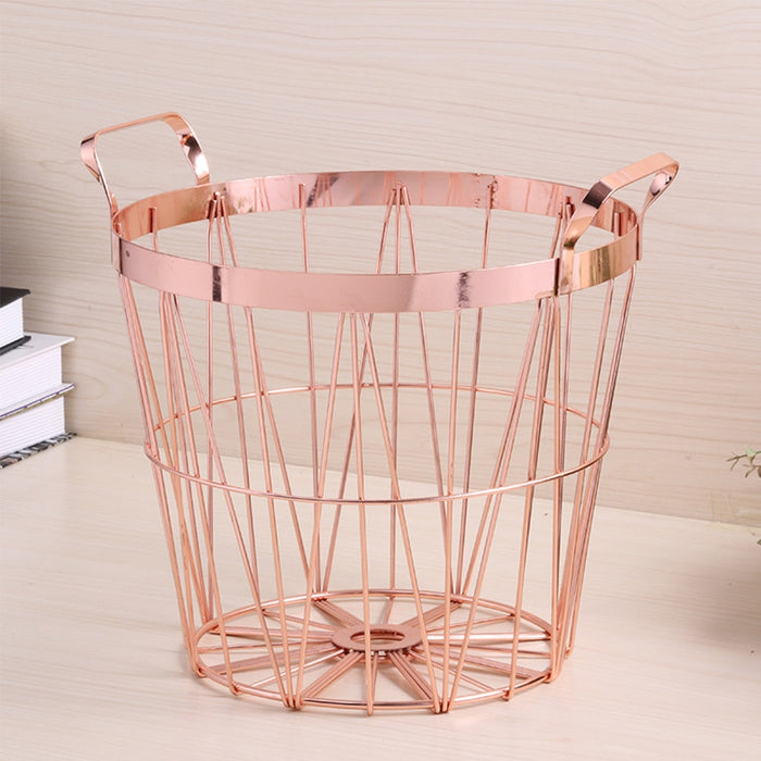 Rose Gold Metal Storage Basket - Cozy Nursery