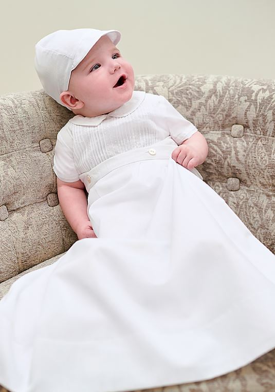 Sarah Louise Boys White Christening Gown With Detachable Skirt
