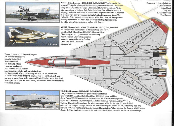 SB 'Feisty Felines' F-14B Tomcat Decals Part II 1/48 005, VF-101, VF-102, VF-11