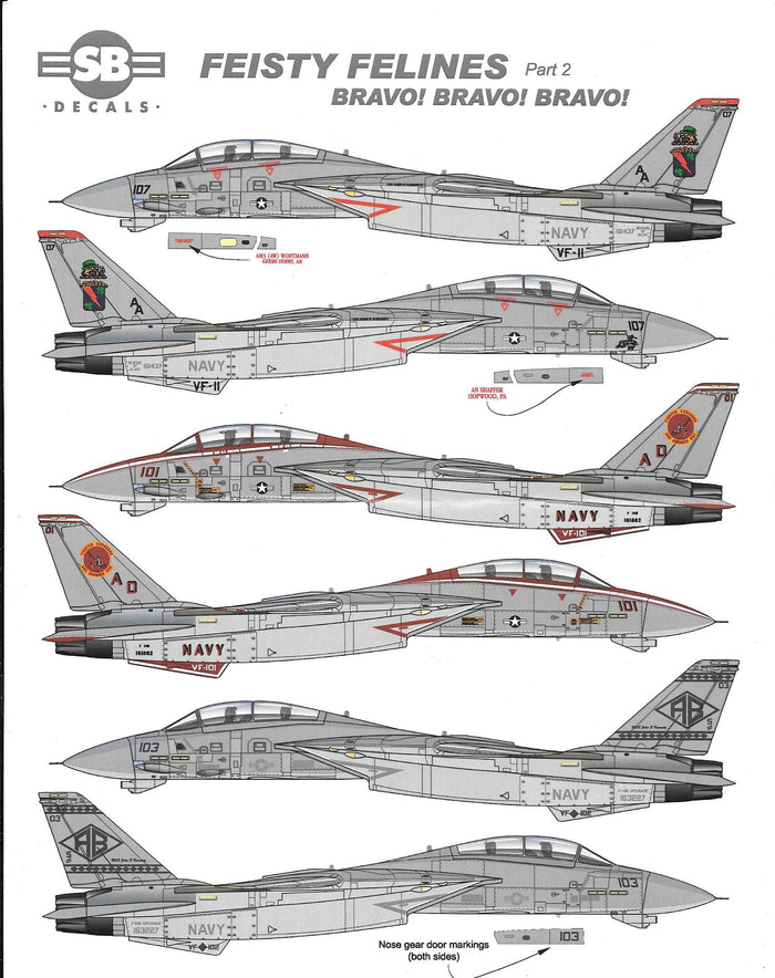 SB 'Feisty Felines' F-14B Tomcat Decals Part II 1/48 005, VF-101, VF-102, VF-11