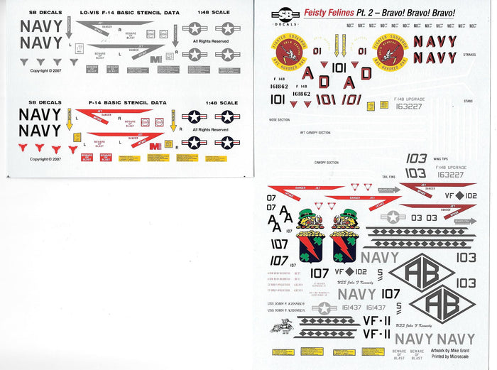 SB 'Feisty Felines' F-14B Tomcat Decals Part II 1/48 005, VF-101, VF-102, VF-11
