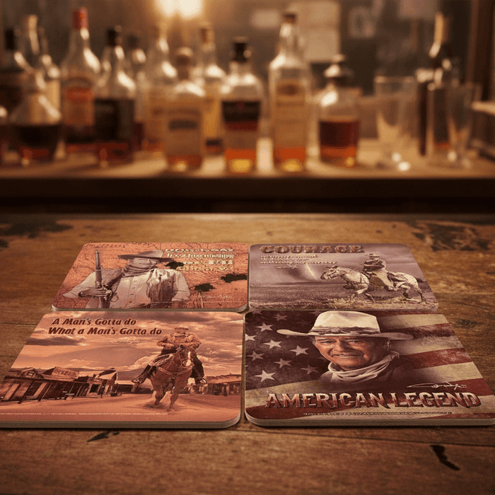 Set of 4 John Wayne Cork Backed Coasters - The Whiskey Cave