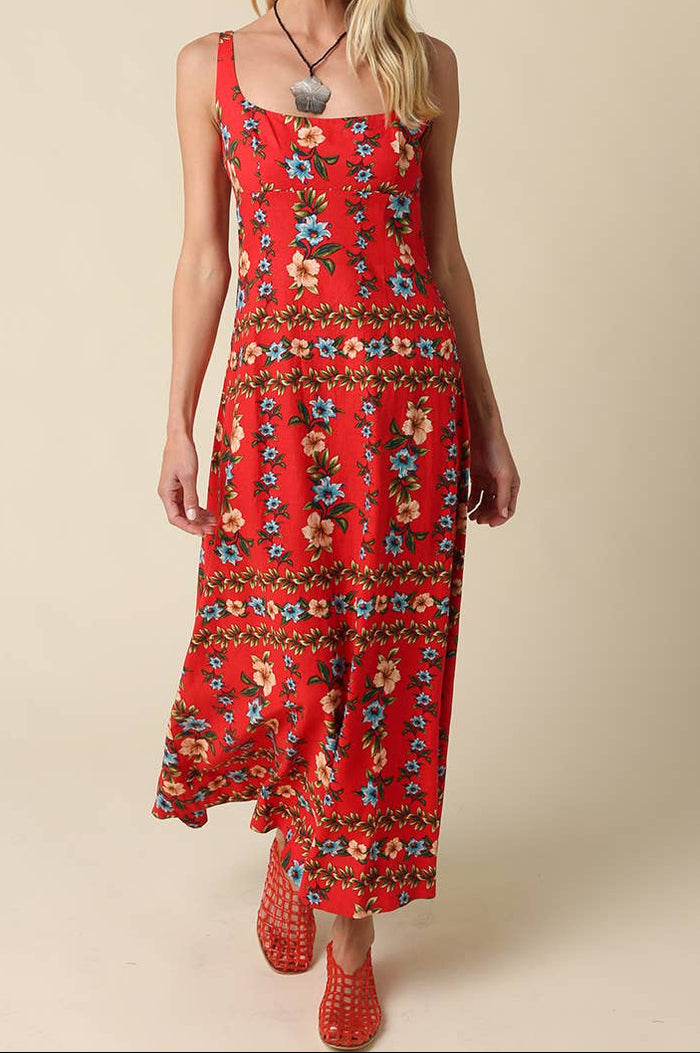 Sofia Red Floral Print Maxi Dress