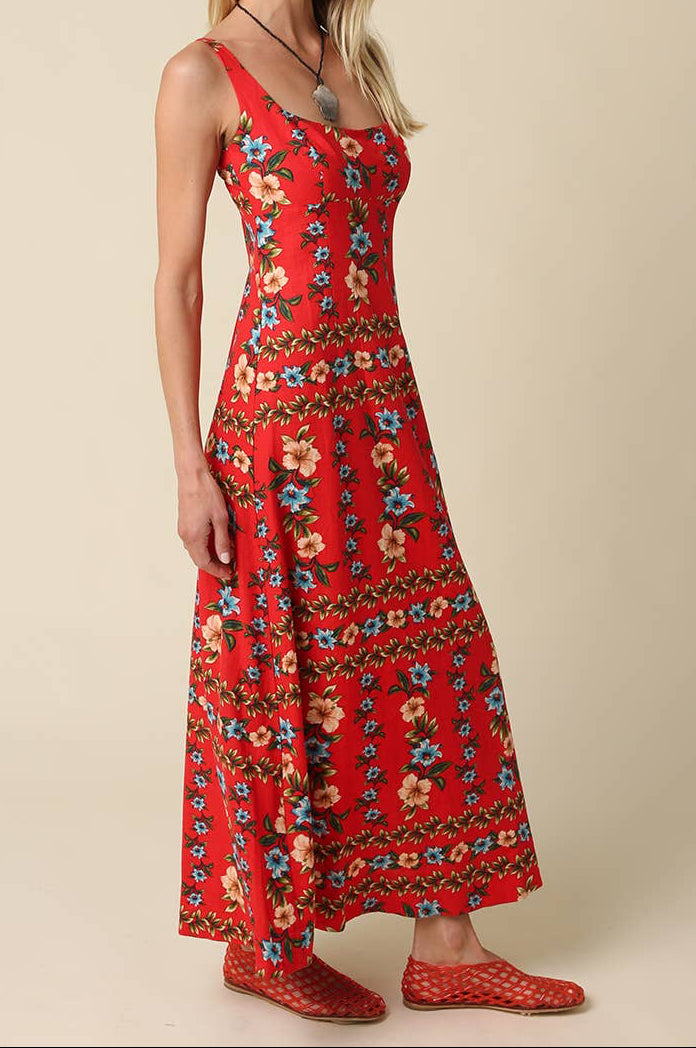 Sofia Red Floral Print Maxi Dress