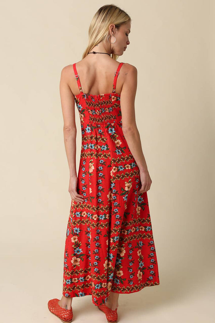 Sofia Red Floral Print Maxi Dress