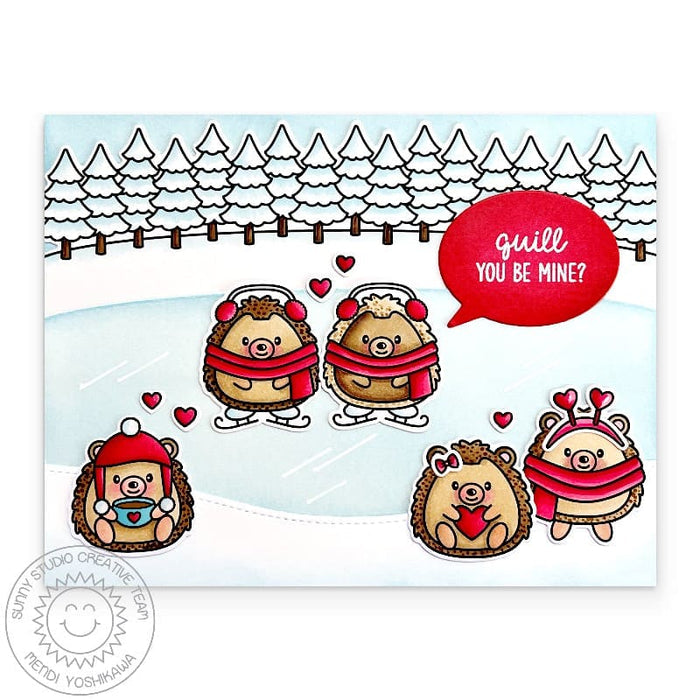 Sunny Studio Stamps Hedgehogs Ice Skating Winter Valentine's Day Card using Speech Bubbles Extras Metal Cutting Craft Dies