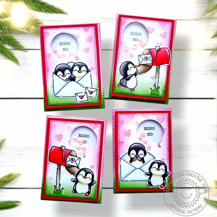 Sunny Studio Stamps Penguins with Mailbox Mini Shaker Valentine's Day Cards Set using Speech Bubbles Extras Metal Craft Dies