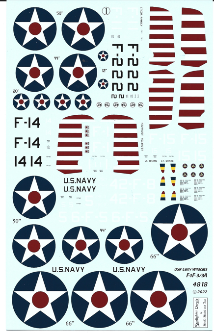Starfighter Early USN Wildcat Decals 1/48 18, 6 Options