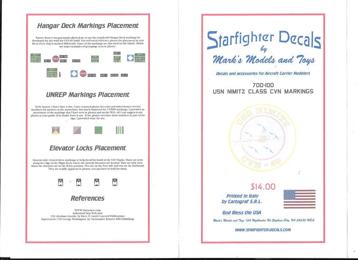 Starfighter USS Nimitz CVN-68 & Class Markings / Details Decals 1/700 100