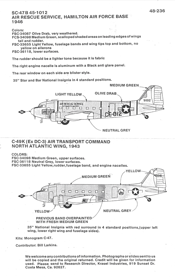 Super Scale C-47 Dakota Decals 1/48 236, Air Rescue & Air Transport Command
