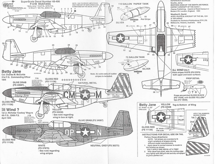 Super Scale P-51B Mustang, 1944, Decals 1/48 496, 2 Options