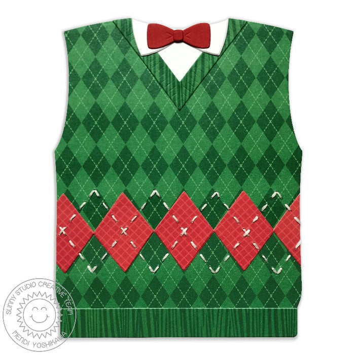 Sunny Studio Stamps Argyle Sweater Vest Shaped A2 Christmas Card by Mendi Yoshikawa