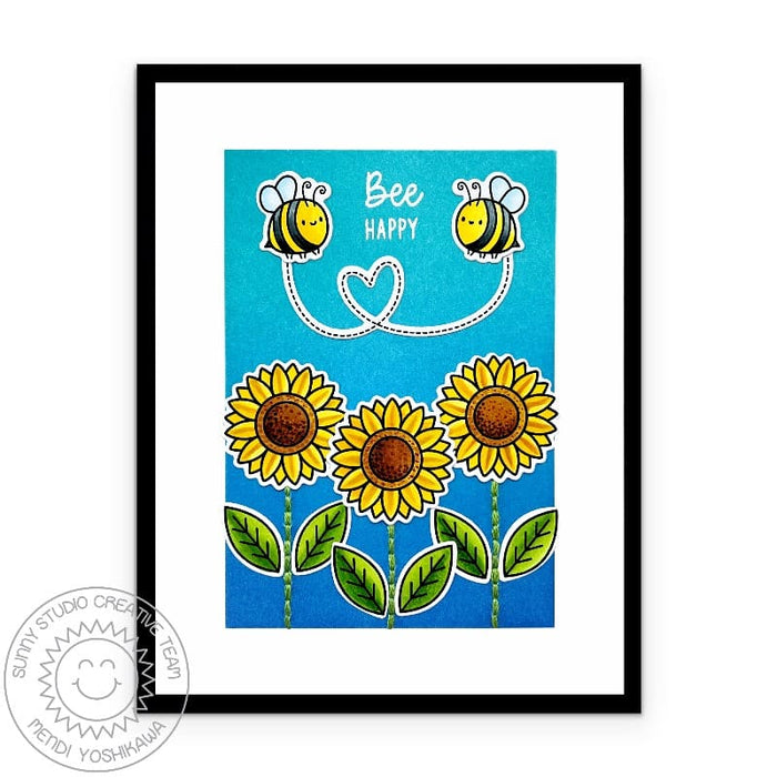 Sunny Studio Bee Happy Bumblebees with Heart Trail & Sunflowers Handmade DIY Card using Sweet as Can Bee Clear Craft Stamps