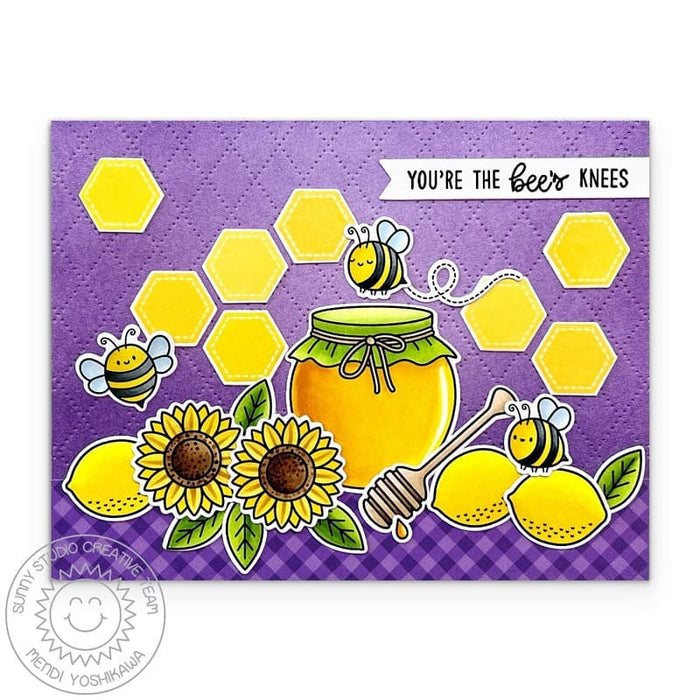 Sunny Studio Bee Happy Bumblebees with Heart Trail & Sunflowers Handmade DIY Card using Sweet as Can Bee Clear Craft Stamps