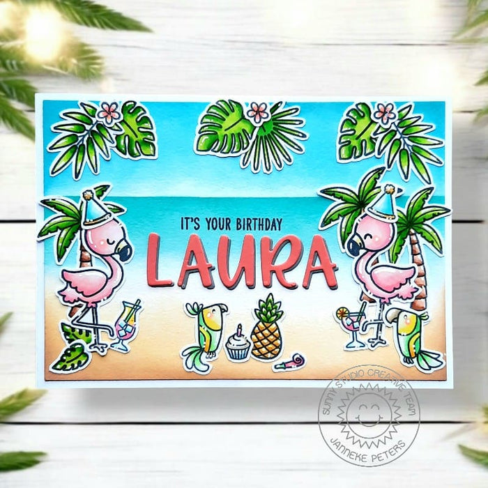 Sunny Studio Stamps Flamingo Personalized Handmade DIY Birthday Card using Sydney Alphabet Letters Metal Cutting Craft Dies