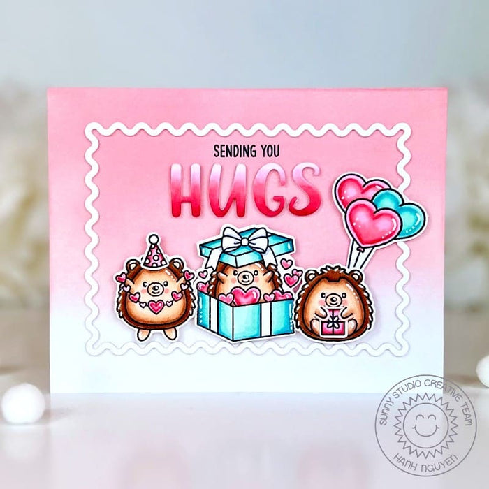 Sunny Studio Stamps Sending You Hugs Hedgehogs & Pink Balloons Birthday Day Card using Sydney Alphabet Metal Craft Dies