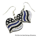 Thin Blue Line Heart Earrings, Rhinestone
