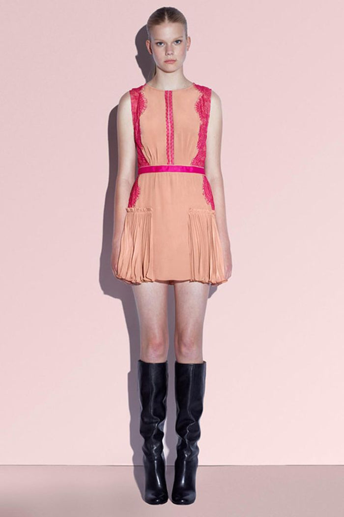 Three Floor Women's Lace Up Dress - Hot Pink & Nude