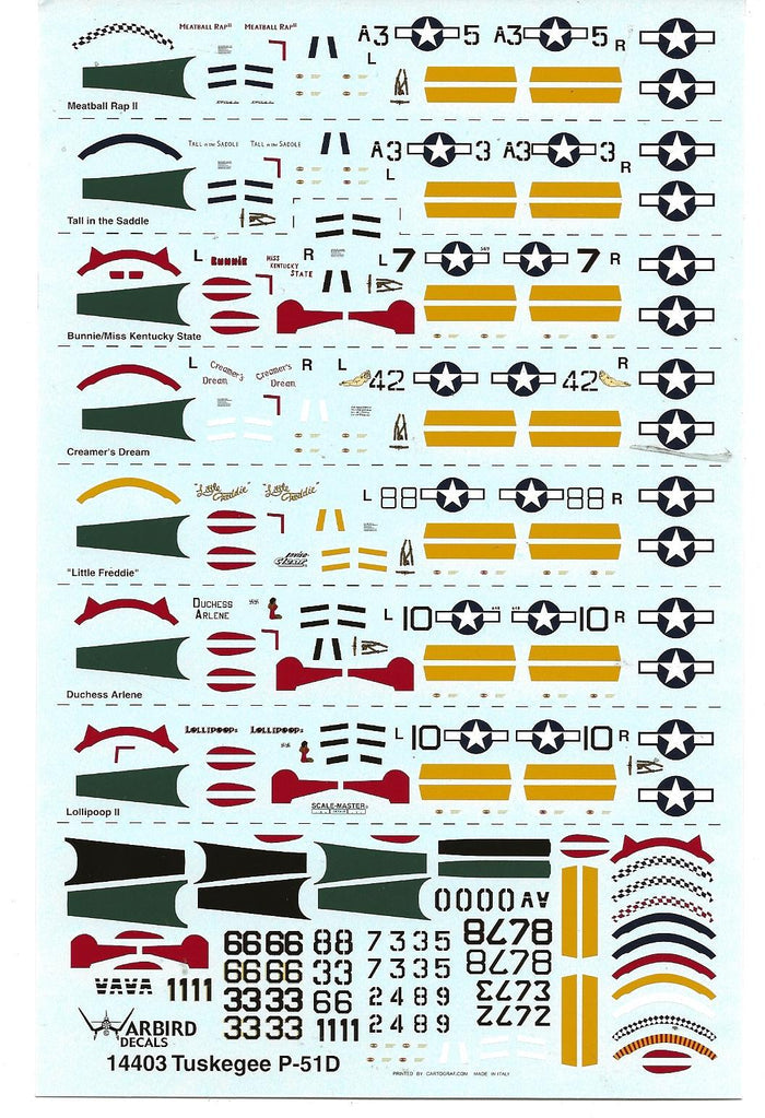 Tuskegee P-51D Mustang Decals 332nd FG 1/144 03 Creamers Dream Plus 6 More
