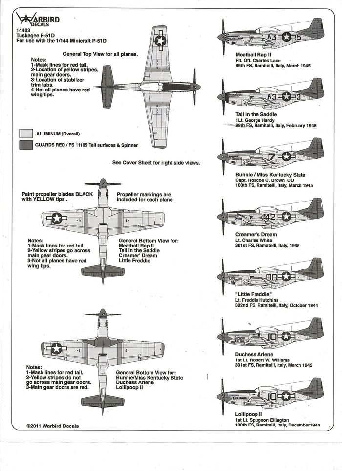 Tuskegee P-51D Mustang Decals 332nd FG 1/144 03 Creamers Dream Plus 6 More