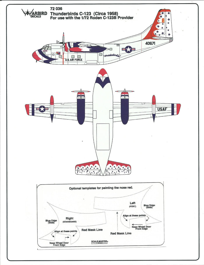 USAF Thunderbirds C-123 Provider Decals, 1958 Version  1/72 036