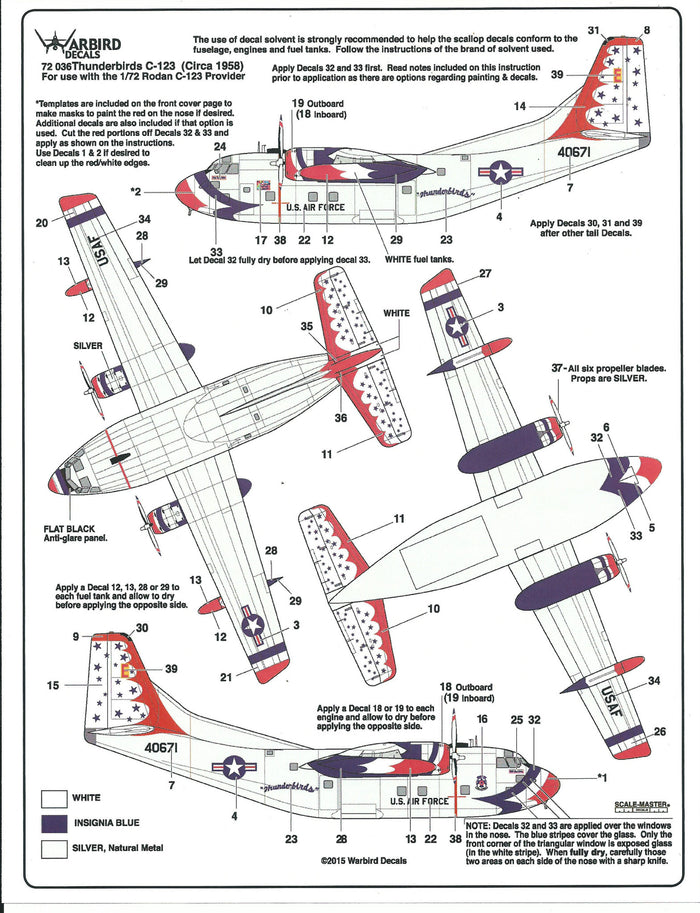 USAF Thunderbirds C-123 Provider Decals, 1958 Version  1/72 036